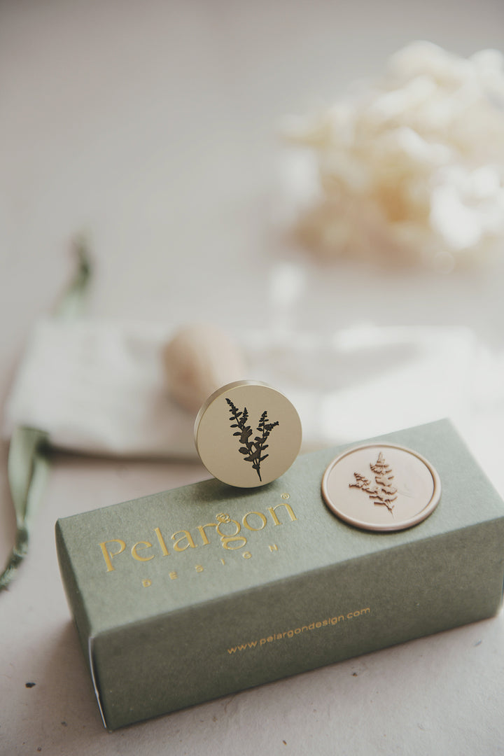 pelargon design-eucalyptus -wax-seal-stamp-for-wedding-invitation green packaging