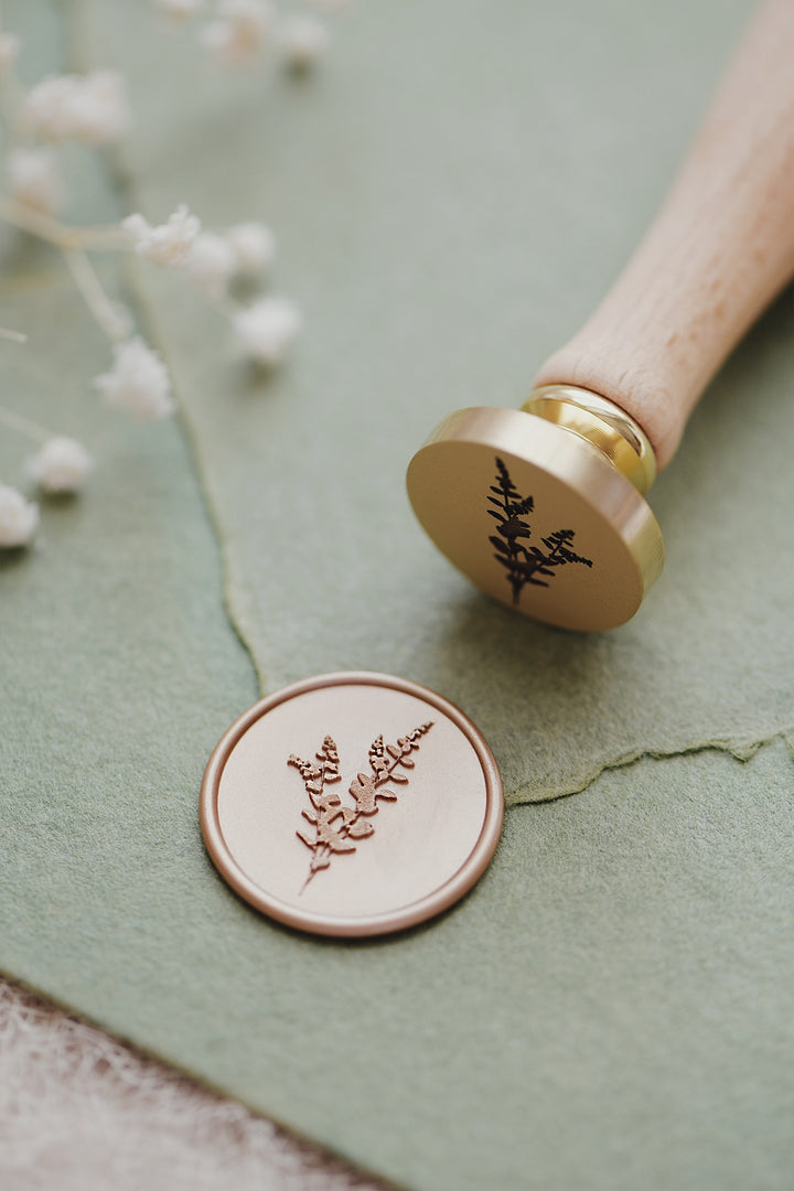 pelargondesign-botanical eucalyptus flower wreath-wax-seal-stamp-on green envelope